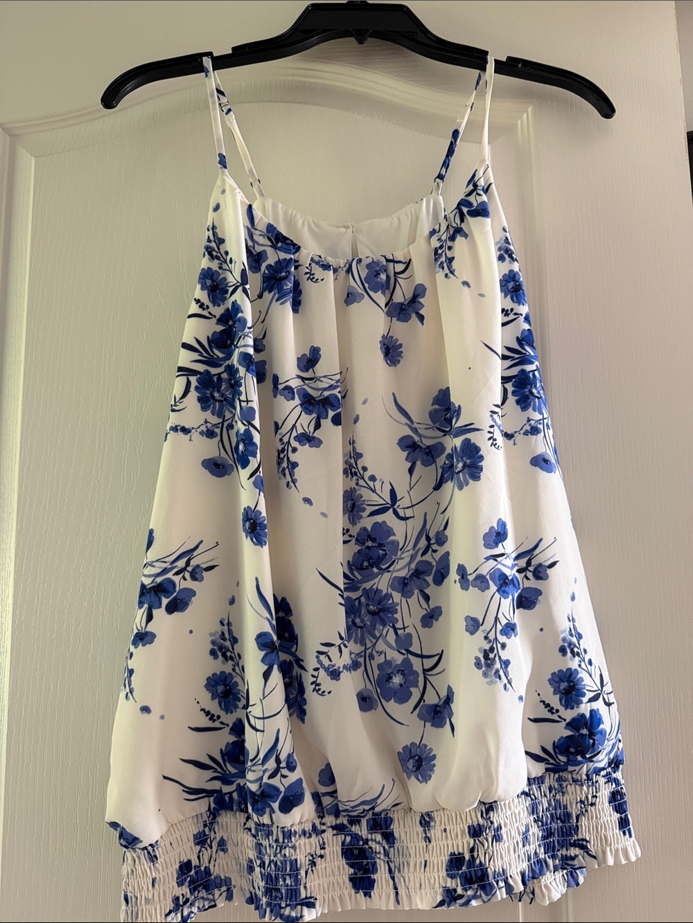 nine britton White Camisole with Blue Floral Print
